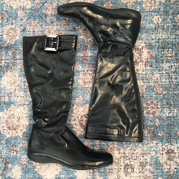 Franco Sarto Retro Style Fitted Black Patent Knee High Boots Black - Picture 9 of 9